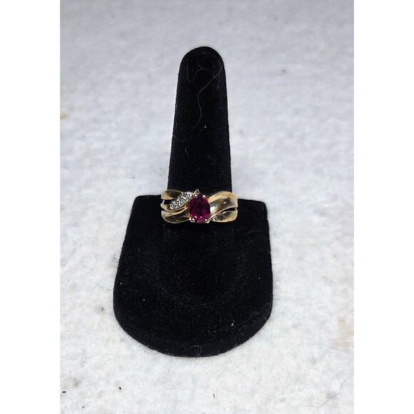 14K Yellow Gold Ruby & Diamond Accent Bypass Ring Size 7 Vintage Fine Jewelry - Picture 1 of 4